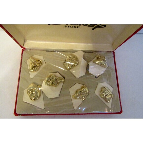Snow White Seven Dwarfs 3D Pin Set Vintage Gold Tone 7 Pc Box Set Retired NIB - Picture 3 of 6